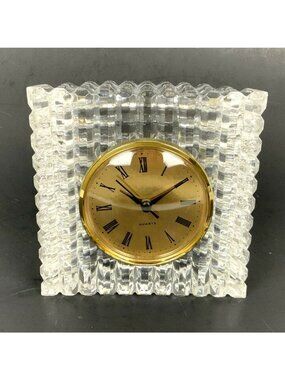Illusions 24% Full Lead Crystal Quartz Clock Made In Czech Republic With Box